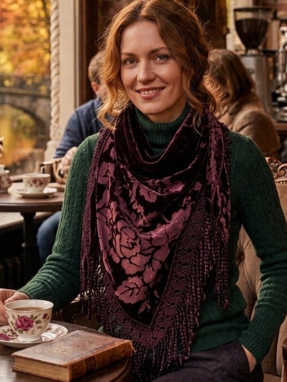 J&X International Chocolate Brown Velvet/Silk Blend Shawl with Fringe